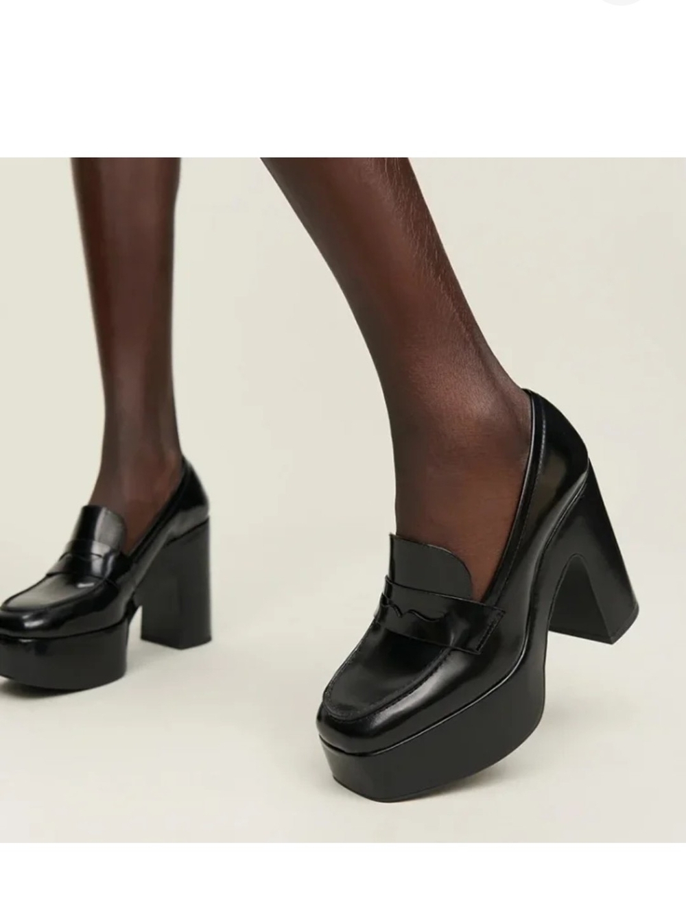F5J Black Patent Platform Loafer Heels